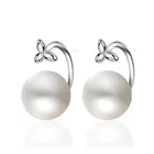 Korean Style Plated Platinum Flower Ear Hooks Earring Simple Pearl Drop Earrings For Wedding CC Silver Earrings
