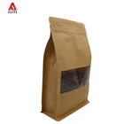 Wholesale stock 16 oz 500g 1lb resealable kraft paper flat box bottom bag for coffee beans packaging
