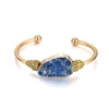 Fashion crystal imperial jasper stone bead 24k gold plated brass pendant charms bangle cuff open bangle bracelet for women men