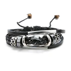 Free Shipping Lingsai Black Gallstone Wood Beads Leather Braided Bracelet