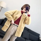 2019 Fake Faux Fur Thick Warm Women Fashion Sheep Jacket Wholesale Wool Blend Teddy Coat
