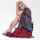 Wholesale Popular Wine Red Crushed Pattern Flower Print Ladies Scarf Shawl