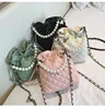 Korea Version Sewing Leather Pearl Bucket Bag ,Drawstring Mini Women Bags Handbag Purse 2019