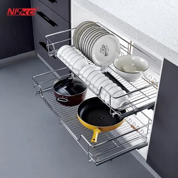 Kitchen Stainless Steel Drawer Basket Pull Out Storage Basket