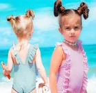 Wholesale Ruffle Stripe Bathing Suits Baby Children Swimsuit Kids Girls Swimwear