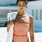 New ribbed One Piece Swimwear custom stripe printed swimsuit Manufacturer Wholesale for Woman