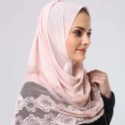 Fashion Bubble Chiffon Rose Lace Malaysia Muslim Solid Plain Shawl Pearl Scarf Hijab