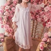 OEM lady/girl lace night gown princess type pajamas sweet voile dress female robe kids home wear