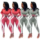 Casual reflective patchwork zipper turn down collar long sleeve bodycon ankle length jumpsuit
