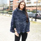 CX-B-107A Hand Knitted Raccoon Fur Trim Ladies Fashion Rabbit Fur Shawl