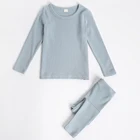 children pajamas kids plain color ribbed cotton pajamas sets girls boys long sleeves sleepwear