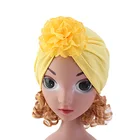 Muslim Big Flower Baby Turban Cute Solid Girls Beanie Headband Cotton Headwear Kids Cap K-05