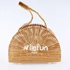 Novelty bamboo wood rattan grass straw bamboo weaving basket half round moon fan wine pot vase shape women's handbag