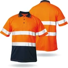 EN20471 Custom 100% Polyester Security Reflective Polo Long Sleeve High Visibility Hi Vis Work Safety T Shirt