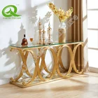 Chinese Antique Gold Stainless Steel Console Table With Marble Top