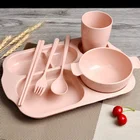 Children's Japanese tableware student wheat straw dishes set rectangular dinnerware sets