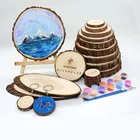 Designed Craft DIY Round Wooden Disc With Bark Craft Pyrography For Wedding and Birthday Gift