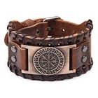 The Viking Compass Vegvisir Adjustable Metal Buckle Wide Genuine Leather Cuff Bracelet for women men