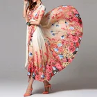 Custom ruffle neck tiered hem short sleeve long bohemian floral maxi dress with elastic waist