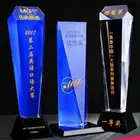 Custom made trophy crystal with engraved logo packed in gift box