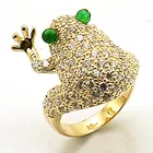 High Quality Nickel Lead Free Green Eyes White CZ Body Frog Animal Ring