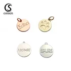 Small brand logo engraved pendant custom metal charm jewelry tags