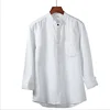 customized logo mens 80%linen20%cotton Chinese style shirts stand collar shirt