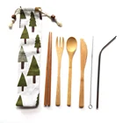 Travel Utensils Include Knife,Fork,Spoon,Chopsticks and Stainless Straw bamboo cutlery kit