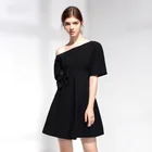 Ladies Model Ladies Clothing Casual Dresses Lady Solid Black One Shoulder Bow Elegant Women Party Dress Sexy