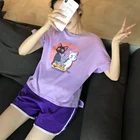 New Summer Girl Sleepwear Short Sleeve Suit with Photos of Women's Cotton Cartoon Underwear