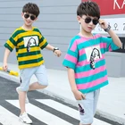 Cute Little Kids Boy Clothes Two Piece Set Summer Stripe T-Shirt Jeans Children Clothes Boys Clothing Sets
