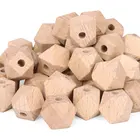 Geometric Natural Large Baby Teething Custom Hexagon Beech Wooden Teething Beads Wholesale