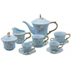 Blue Flower Embossed Royal Porcelain Modern Fine china English Tea Sets