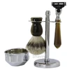 China Factory Acrylic Handle Man Face Beard Shaving Brush Set Razor Holder Stand Metal Soap Bowl