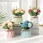 Creative Artificial Silk Flower Ceramic Flower Pot Decorated Home Restaurant