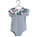 Wholesale toddler baby summer clothing pale blue short sleeve organic cotton boys romper