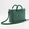 2019 Summer Bohemian Hand woven straw handbag green woven beach rattan bag women handbag