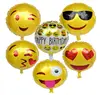 Amazon Hot Sale Party Supplies Funny Smiley Face Printed Balloons Yellow 18 inch Emoji Foil Helium Balloons