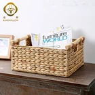 Hot Selling Water Hyacinth Storage Basket Bin With Wooden Handles Set Of 3