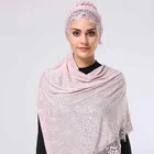 New design flower lace with pearl muslim scaef rose design lace and bead hijab