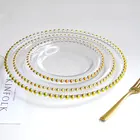 Cake Dish Salad Colored Wedding Table Decoration Glass Charger Plate With Gold Rim