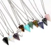Natural Stone Healing Pendulum Pendant Necklaces Turquoise Crystal Stone Quartz Pendant Chain Necklace Women Jewelry