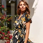 2019 fashionable style V-neck floral waist skirt short dress short sleeve