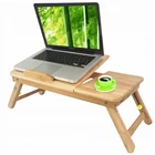 Bamboo wooden computer desk/ portable foldable laptop table with cup holder cooler fan drawer