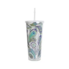 650ml double wall plastic cooling ice cup custom malachitegreen printing water cup with pop up silicone straw