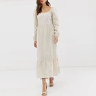 wholesale custom 100% cotton women clothing long sleeve dress solid plus size maxi casual dress