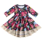 Valentine's Day Flower & Heart Print Lace Crochet Hem Tunic girls' dress