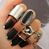 6 Pcs/set Fashion Antique Silver Carved Rings Set Classic Ethnic Black Gem Court Rhombus Ring for Women Jewelry (KR042)