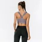 Women Double Shoulder Strap Workout Sports Gym Top Clothes Nude Yoga Bra