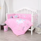 lovely Cartoon pink horse printed bedding set new baby cot bed crib bedding set
